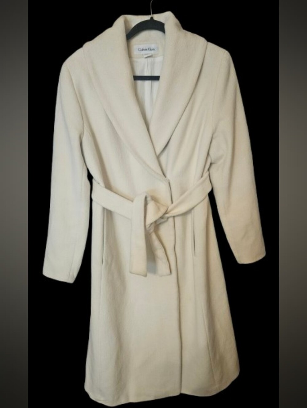 Calvin Klein Wrap Coat Angora/Wool Blend Shawl Collar Belted